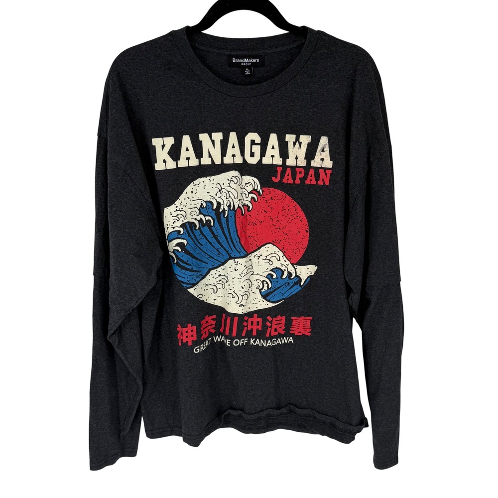 BrandMakers Kanagawa Great Wave Shirt Mens XL Charcoal Graphic Tee